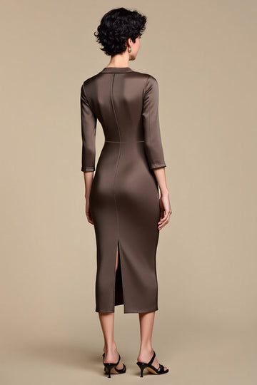 Robe de travail midi à revers crantés marron